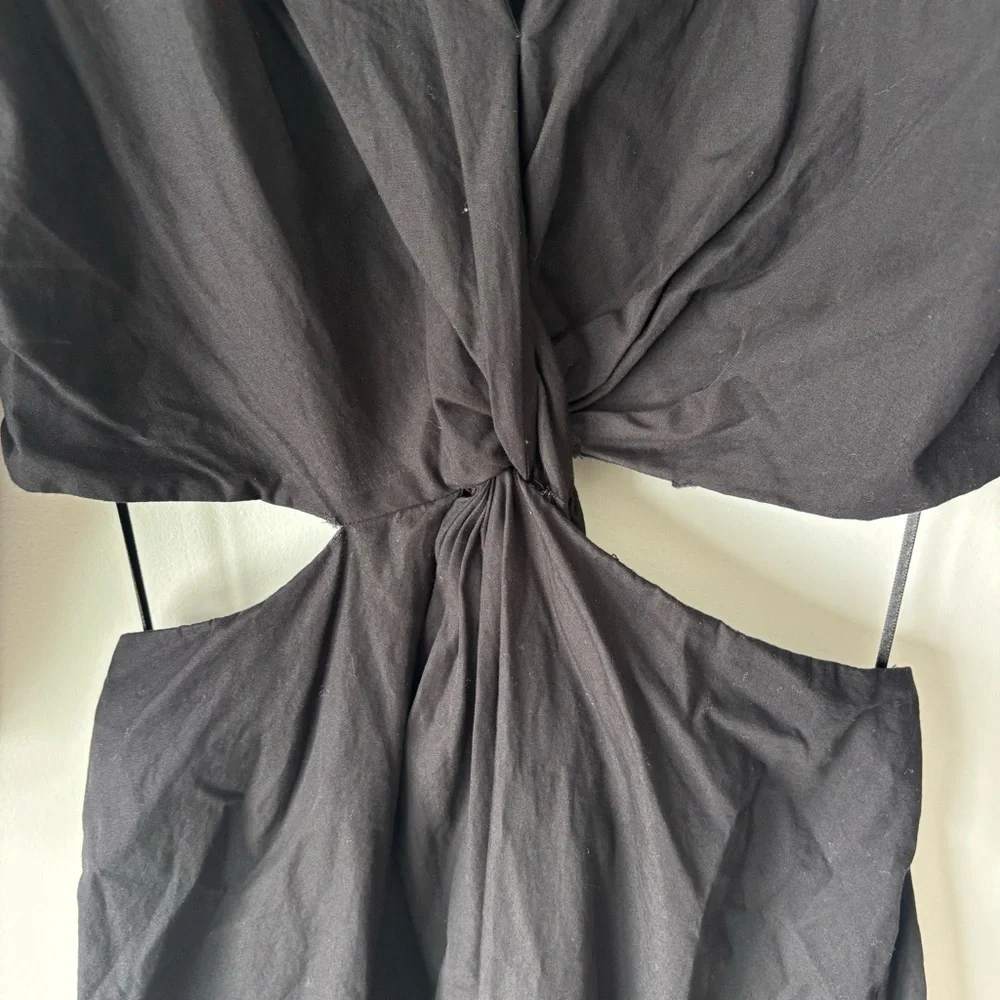 Gap Black Midi Dress Side Cut Outs Twist Front V Neck